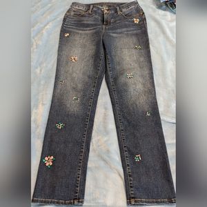 Chico's So Slimming Girlfriend Slim Leg Ankle Stretch Denim Embellished Jeans